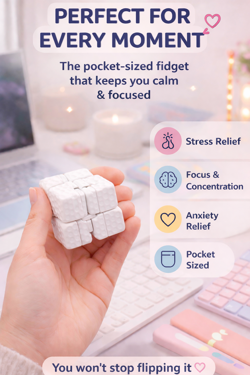 Infinity Cube Fidget Toy | ASMR Stress Relief Cube | Pocket Size Anxiety Relief | Flip & Fold Desk Fidget | Custom Color Options