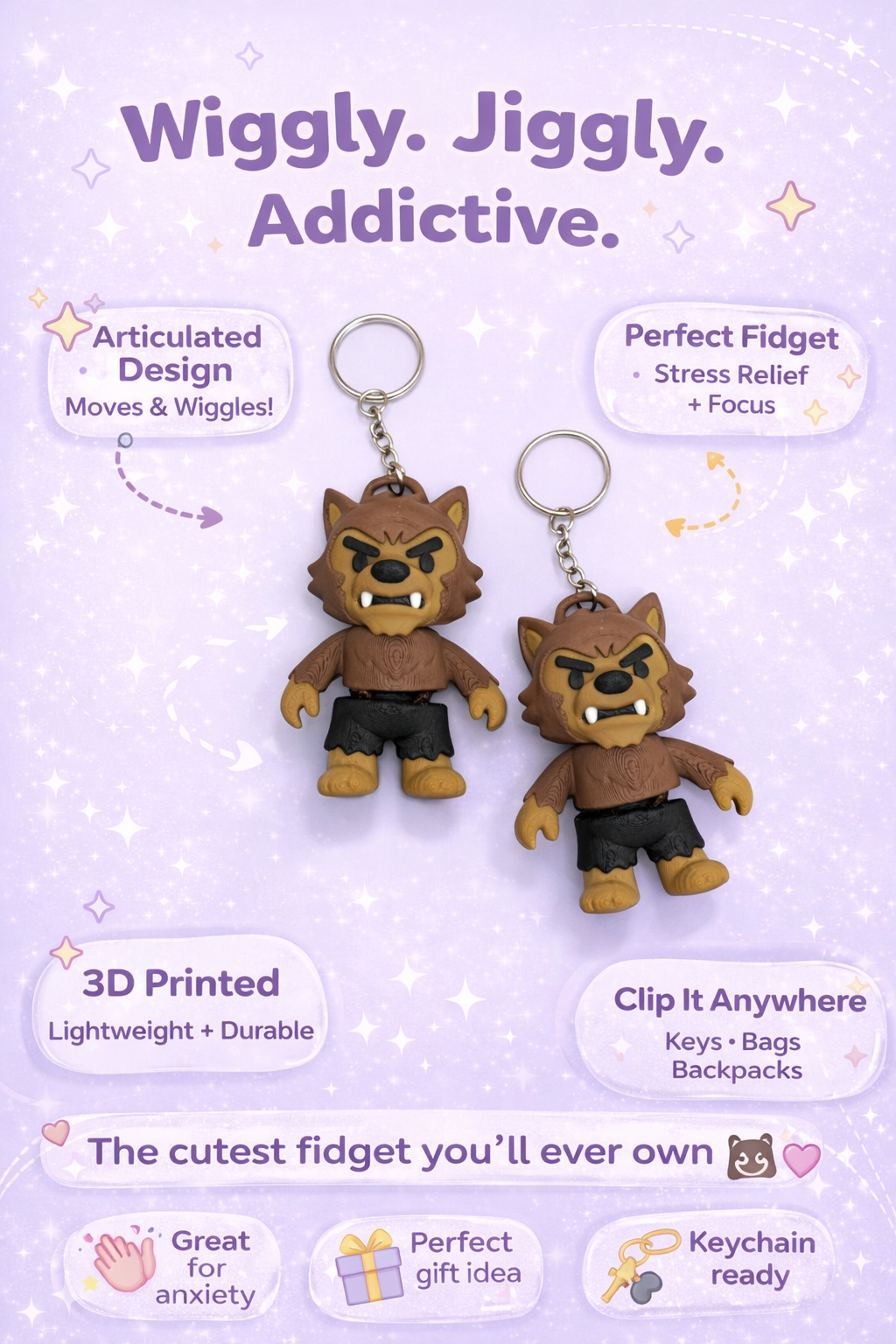 Flexi Wolfman Keychain – Articulated 3D Printed Fidget Toy