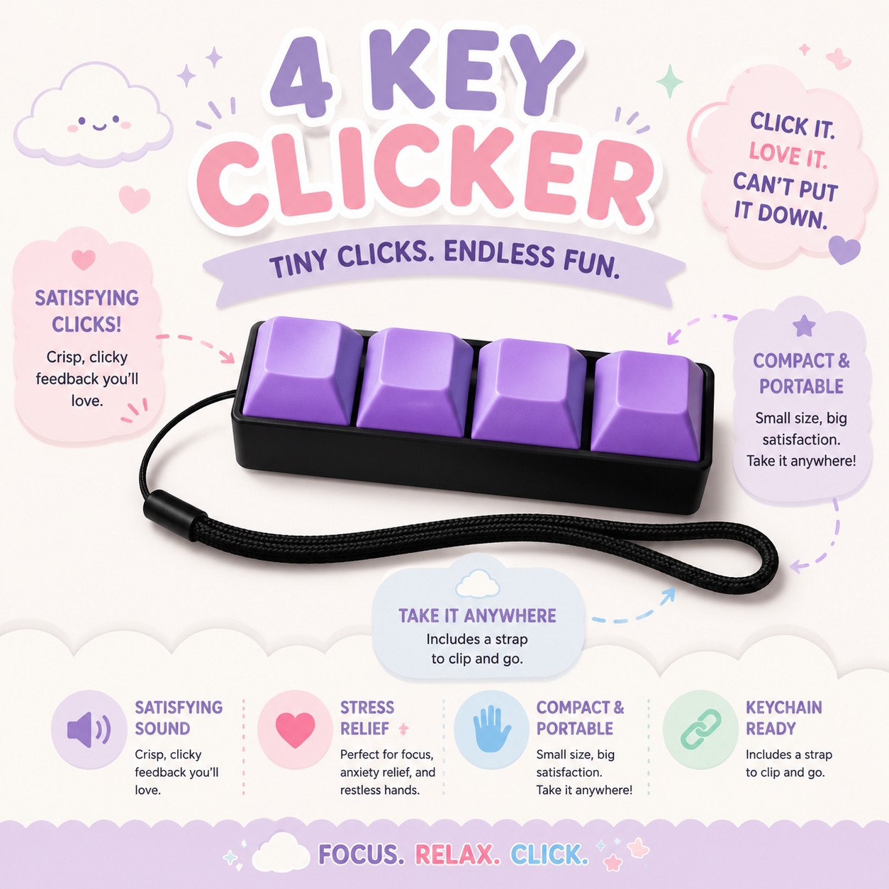Keyboard Fidget, Keyboard Click Keychain