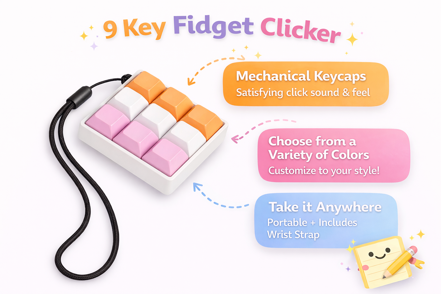 Keyboard Fidget Clicker – 9 Key ASMR Fidget Keyboard, Stress Relief Click Toy