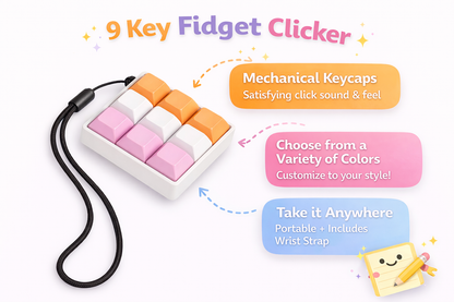 Keyboard Fidget Clicker – 9 Key ASMR Fidget Keyboard, Stress Relief Click Toy