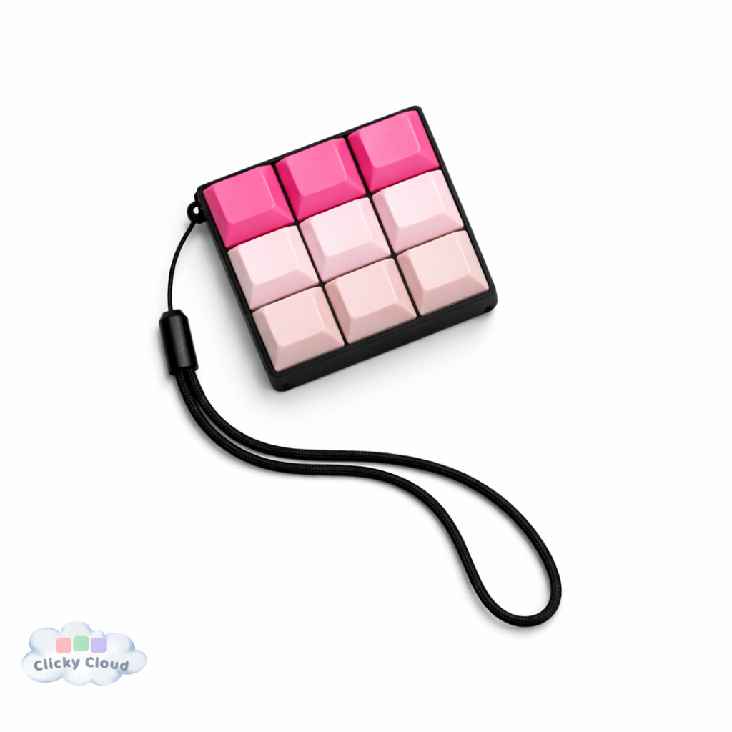 keyboard fidget clicker in pink with keychain