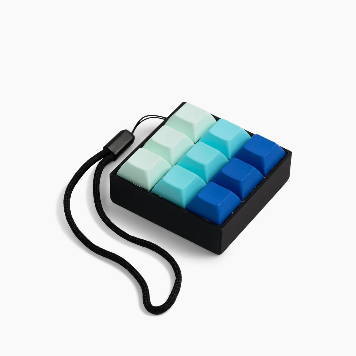 Keychron K2 mechanical keyboard with gradient blue and green keys on a white background