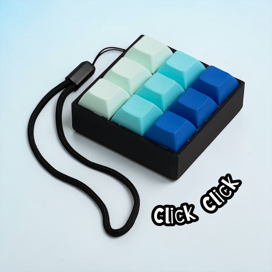 Key switch tester with green and blue keys on a light blue background
