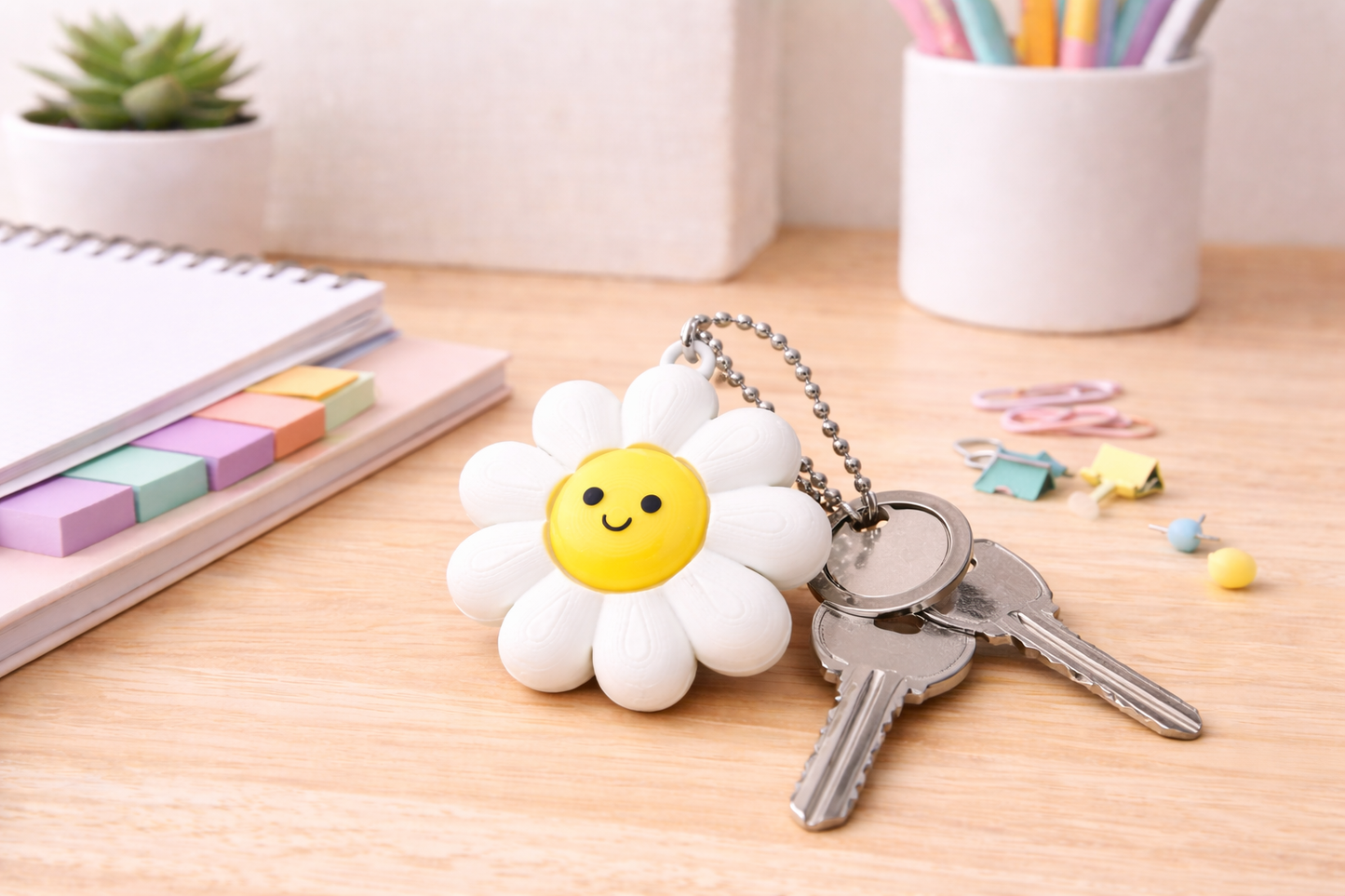 Daisy Fidget Clicker Keychain – Cute Flower Stress Relief Toy, Pocket Size Anxiety Fidget