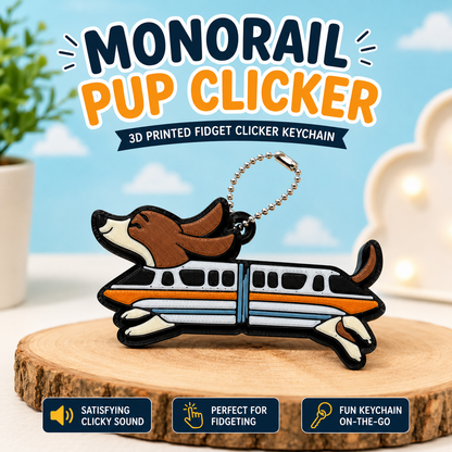 Monorail Pup Clicker Keychain – 3D Printed Fidget Toy