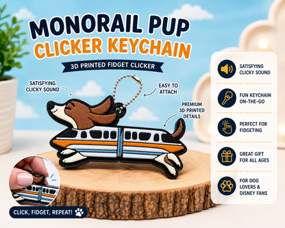 Monorail Pup Clicker Keychain – 3D Printed Fidget Toy