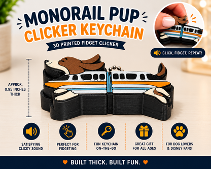 Monorail Pup Clicker Keychain – 3D Printed Fidget Toy