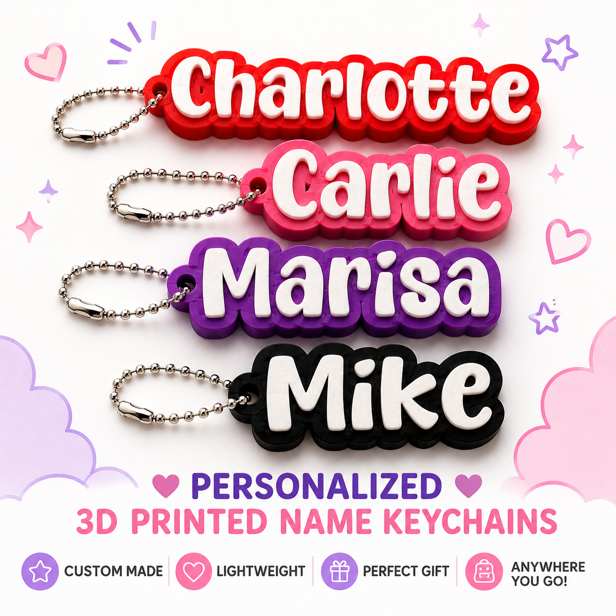 Personalized 3D Printed Name Keychain