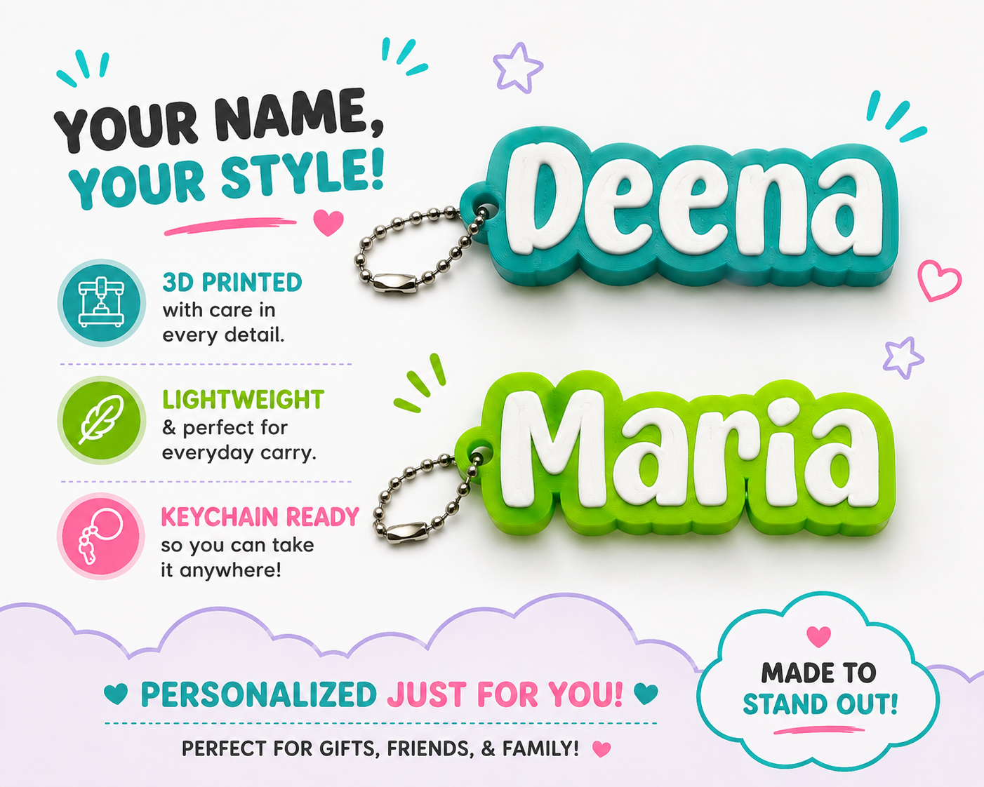Personalized 3D Printed Name Keychain