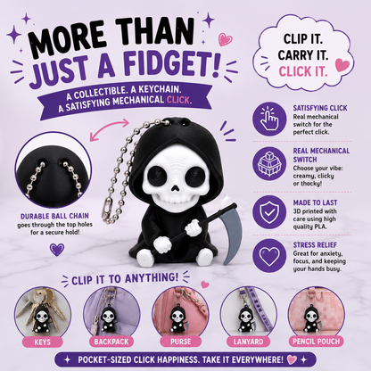 Grim Reaper Clicker Keychain | Mechanical Keyboard Fidget Toy | Cute Skeleton Keychain
