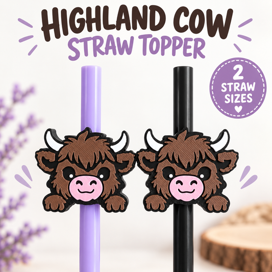 Highland Cow Straw Topper, 3D Printed Tumbler Accessory, 8.5mm or 10mm Straw Charm, Cute Cow Lover Gift