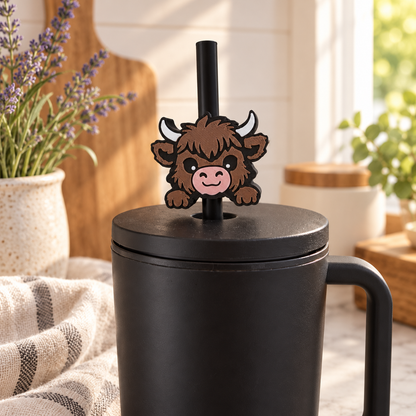 Highland Cow Straw Topper, 3D Printed Tumbler Accessory, 8.5mm or 10mm Straw Charm, Cute Cow Lover Gift
