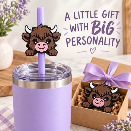 Highland Cow Straw Topper, 3D Printed Tumbler Accessory, 8.5mm or 10mm Straw Charm, Cute Cow Lover Gift