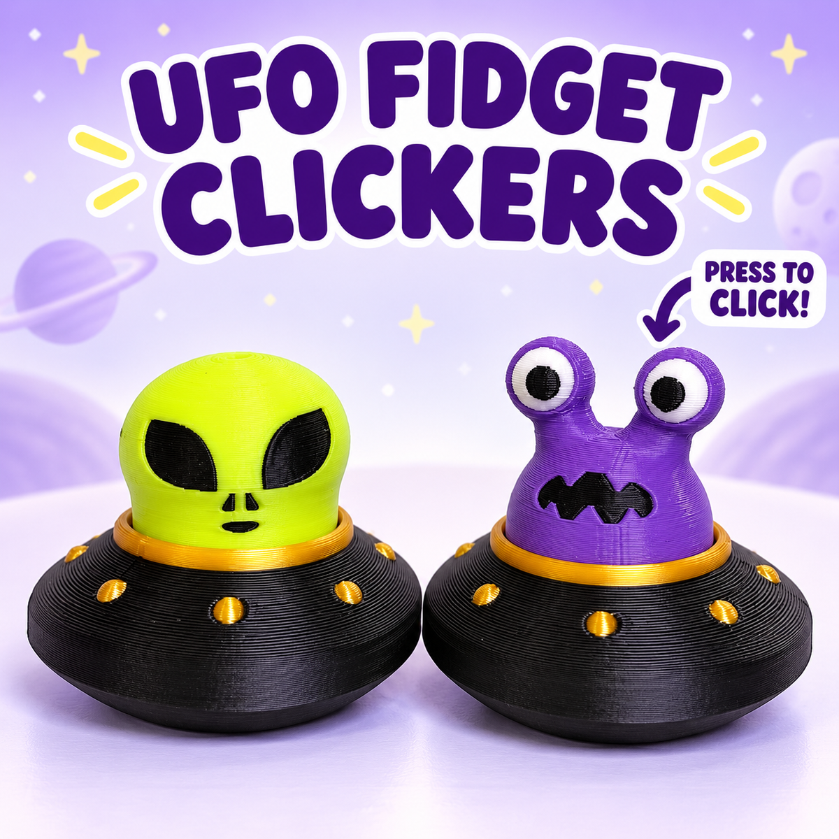 Alien UFO Fidget Clicker – 3D Printed Desk Toy