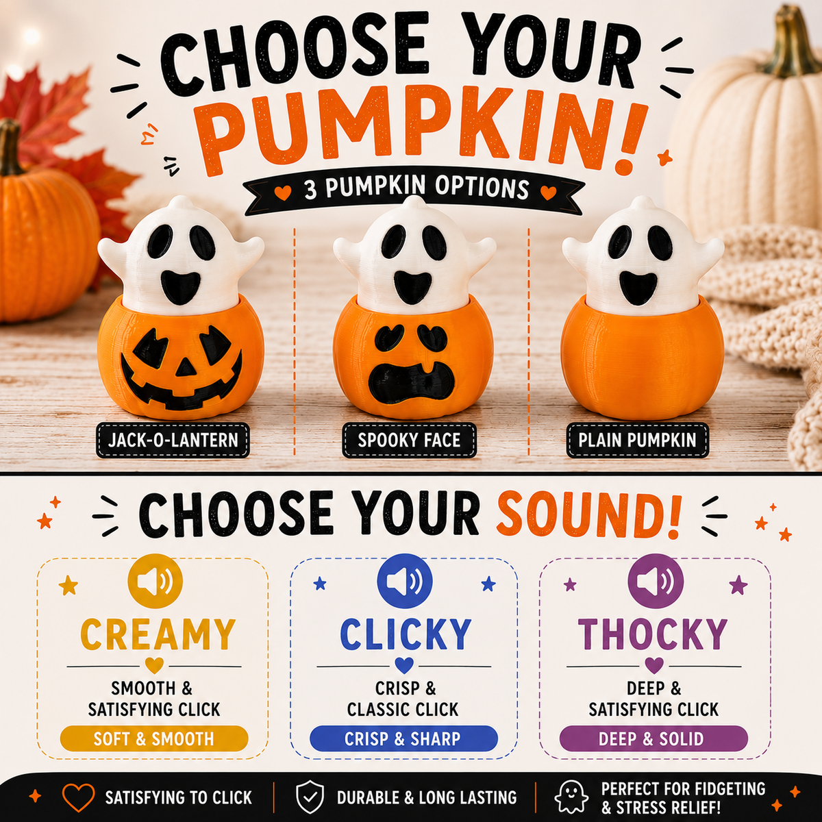 Ghost Pumpkin Clicker Fidget Toy – Halloween Sensory Fidget