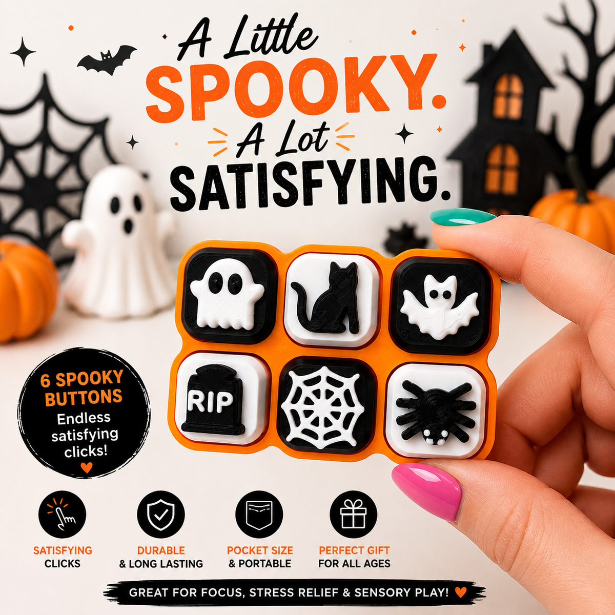 Halloween Clicker Fidget – 6 Button Spooky Sensory Toy