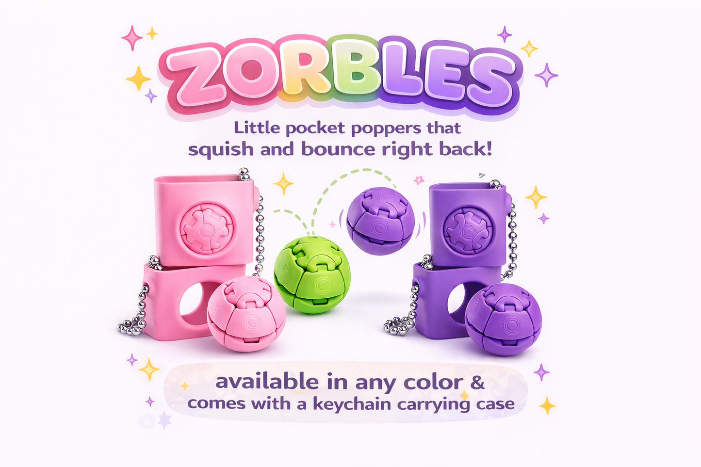 Zorbles Squishy Fidget Toy Keychain | Pocket Stress Relief Sensory Toy | Custom Color Mini Fidget for Anxiety & ADHD