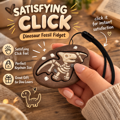 Dinosaur Fossil Fidget Clicker | Prehistoric Desk Toy | ASMR Clicky Keychain | Unique Stress Relief Gift