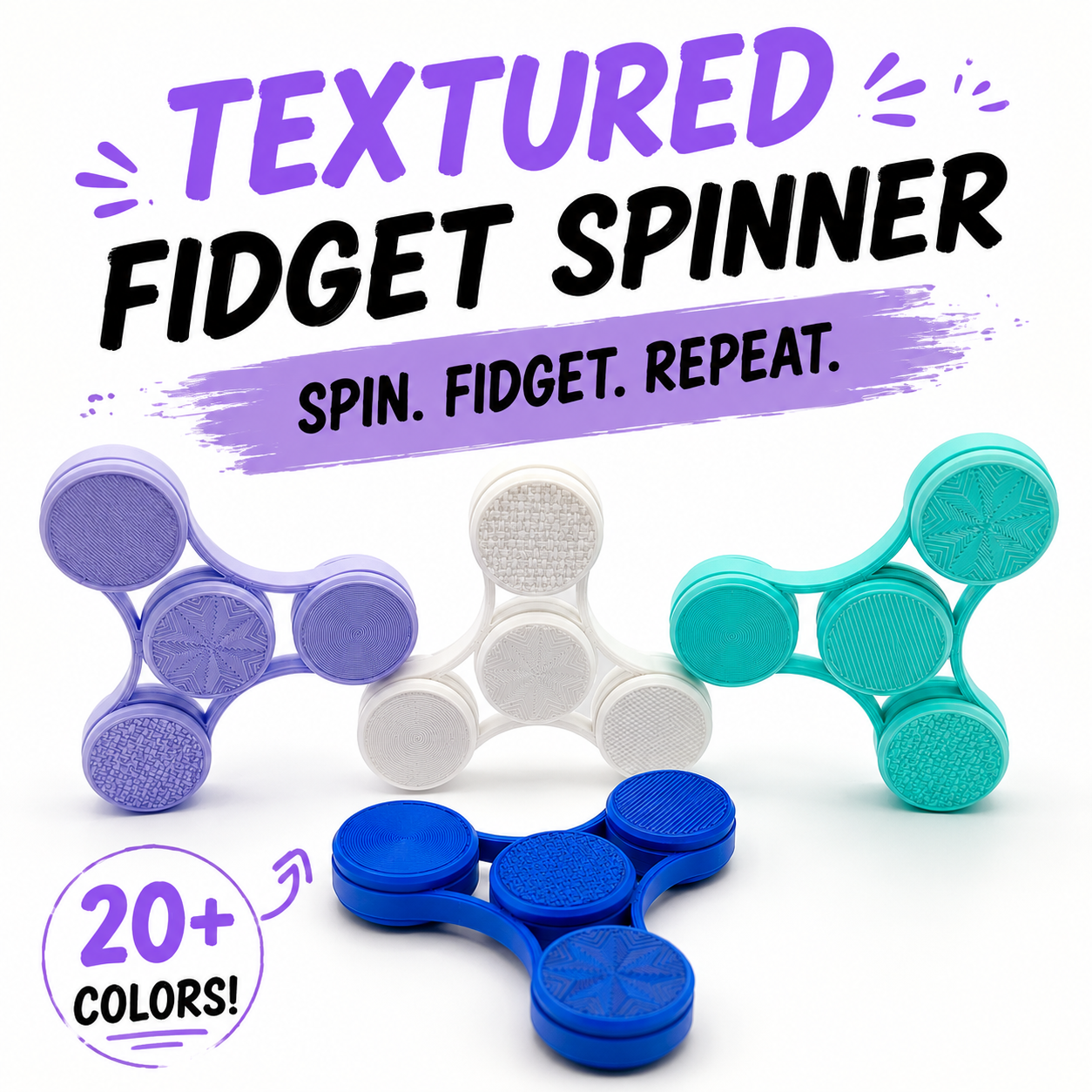 3D Printed Textured Fidget Spinner – 20+ Colors