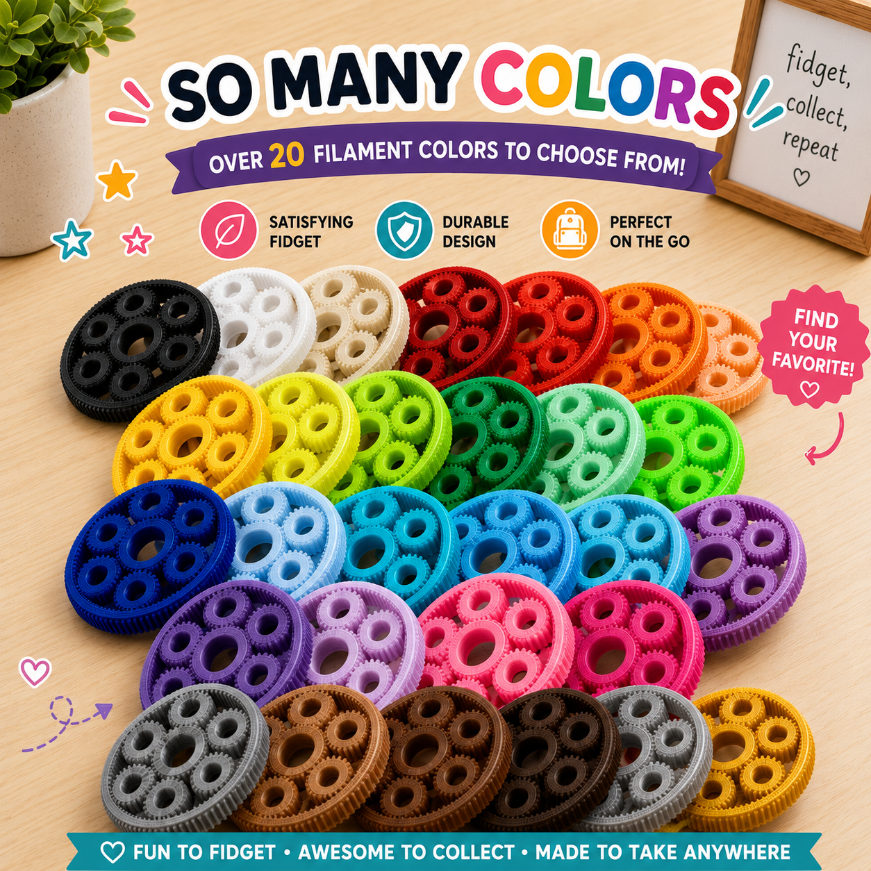3D Printed Gear Fidget Spinner – Rotating Sensory Fidget Toy