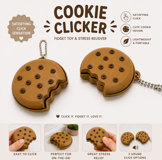 Cookie Fidget Clicker Keychain – Cute Stress Relief Keyboard Click Toy, ASMR Clicker, Sensory Gift