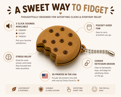 Cookie Fidget Clicker Keychain – Cute Stress Relief Keyboard Click Toy, ASMR Clicker, Sensory Gift
