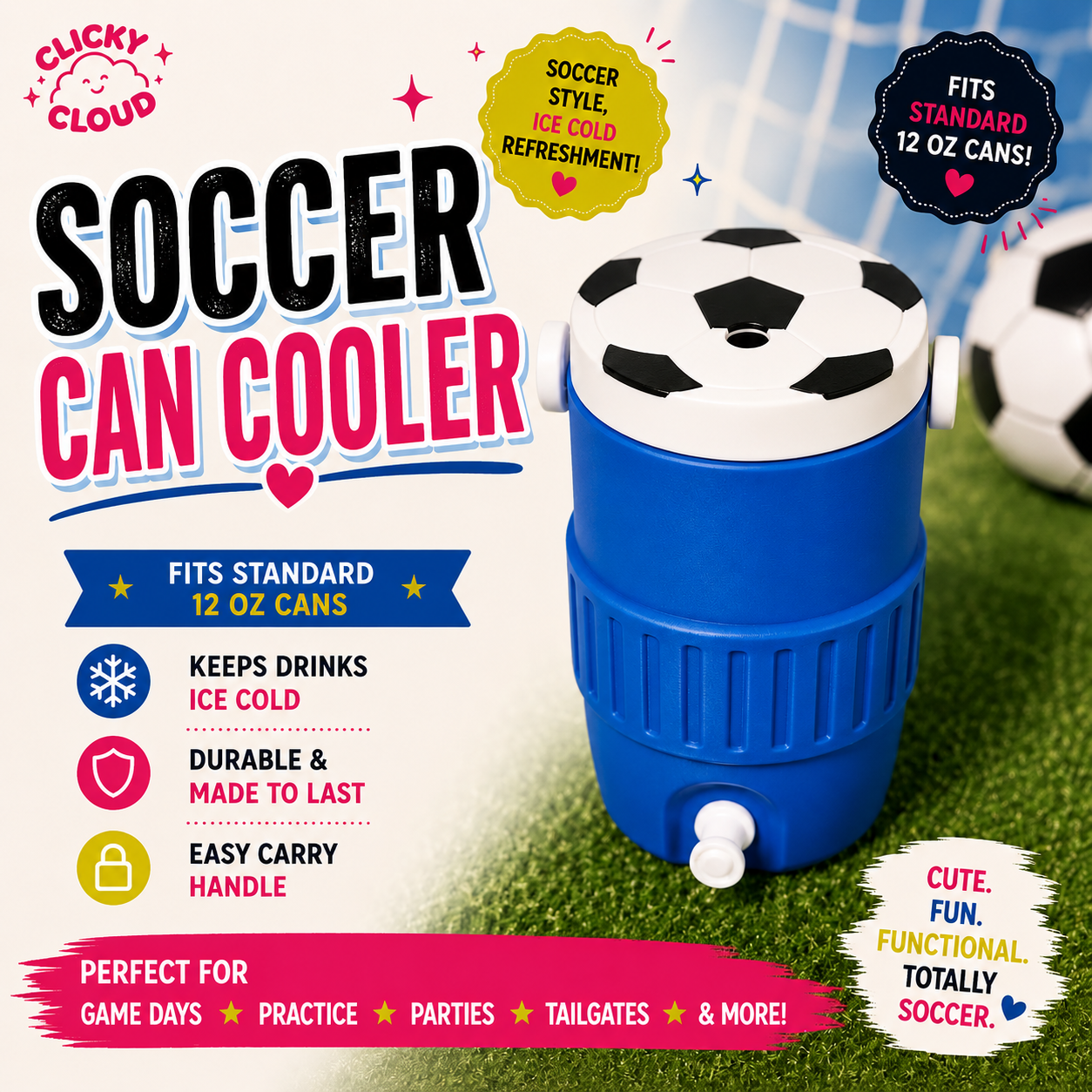 Soccer Can Cooler – 12 oz Drink Holder for Soccer Moms & Game Days