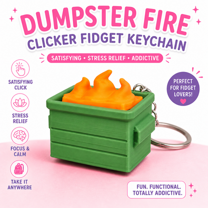Dumpster Fire Clicky Fidget – Funny Desk Clicker | Mechanical Switch Stress Relief Toy | 3D Printed ASMR Fidget