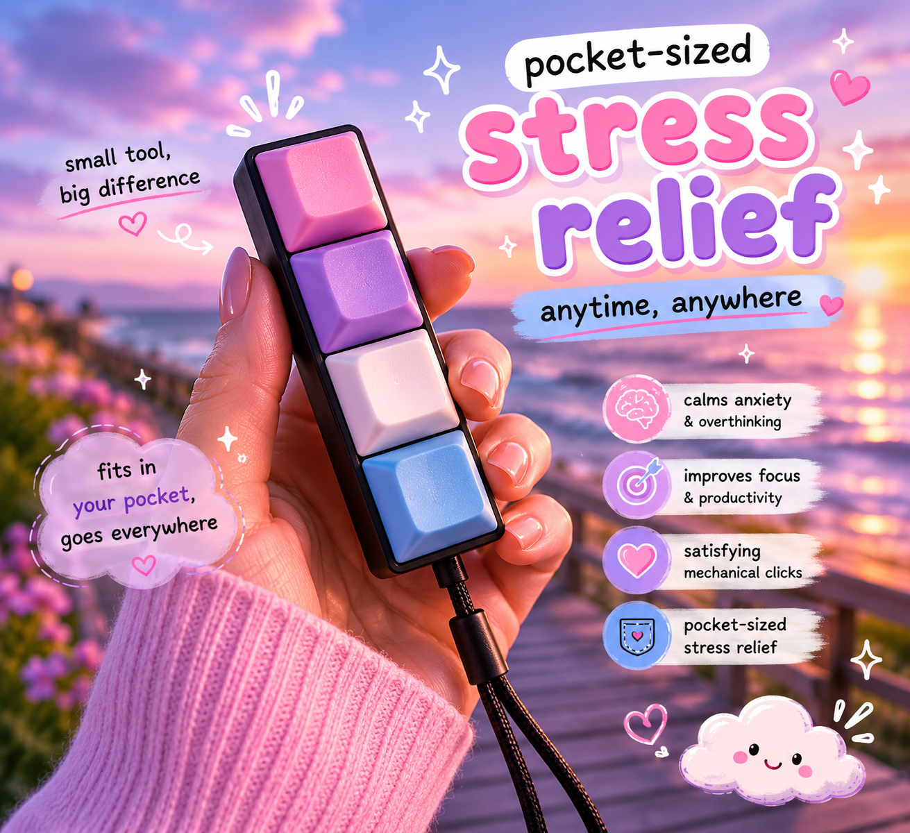 Keyboard Fidget, Keyboard Click Keychain