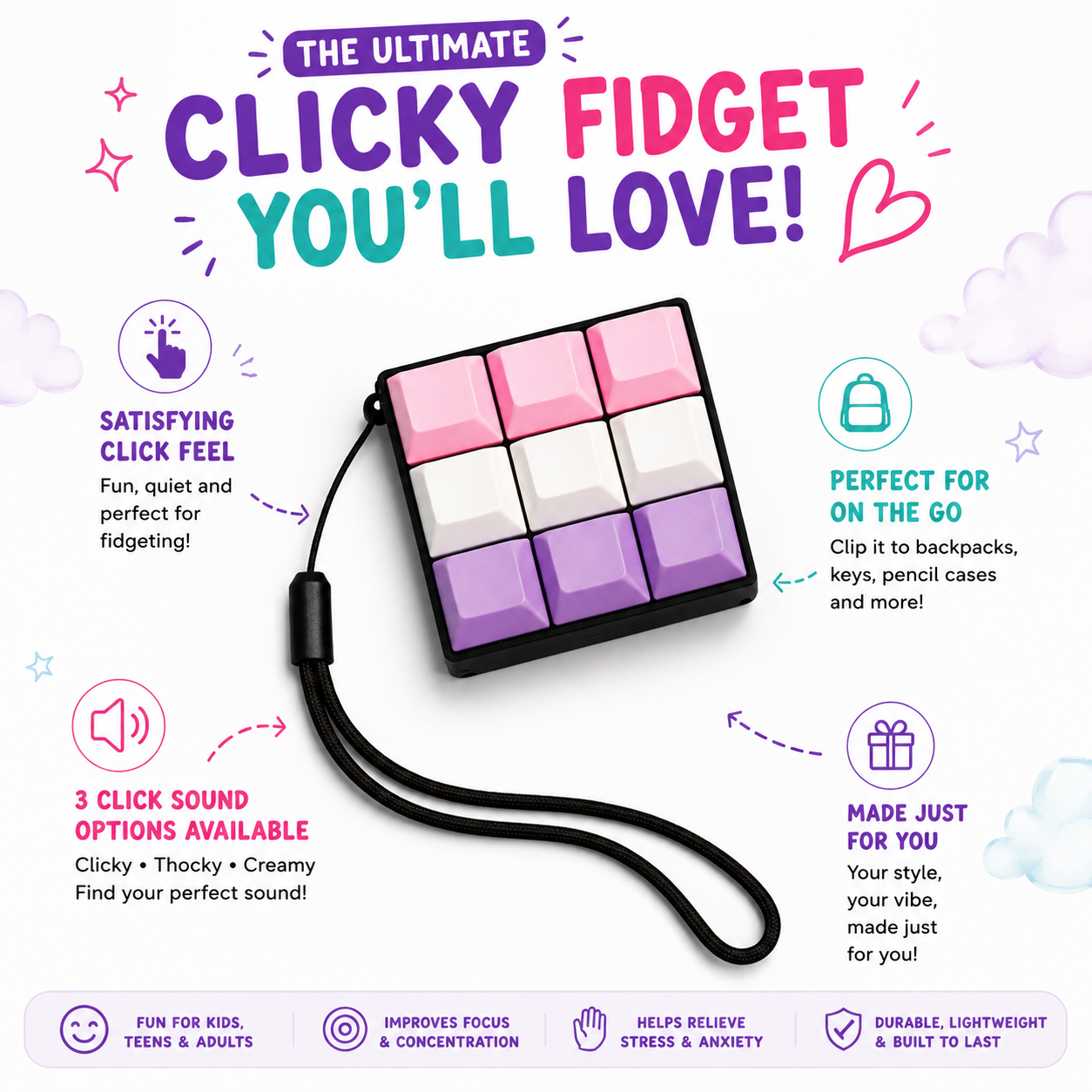 Mechanical Clicky Fidget, Keyboard Switch, ASMR Fidget, Stim Toy, Butt ...