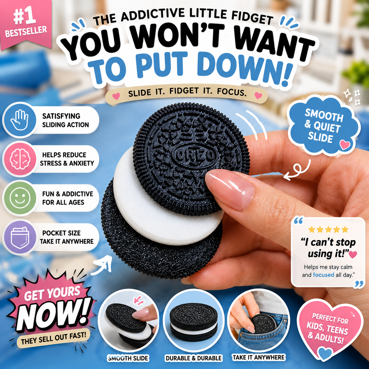 Magnetic Slider Fidget Toy Cookie – Pocket Size Stress Relief Fidget for Focus & Anxiety