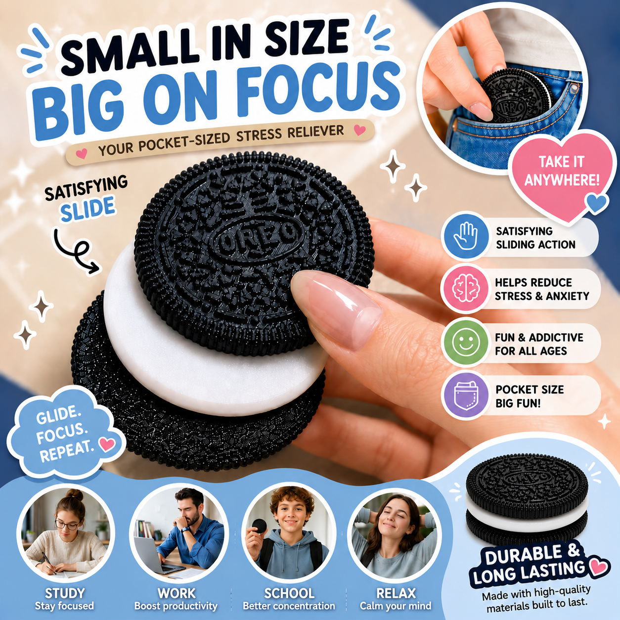 Magnetic Slider Fidget Toy Cookie – Pocket Size Stress Relief Fidget for Focus & Anxiety