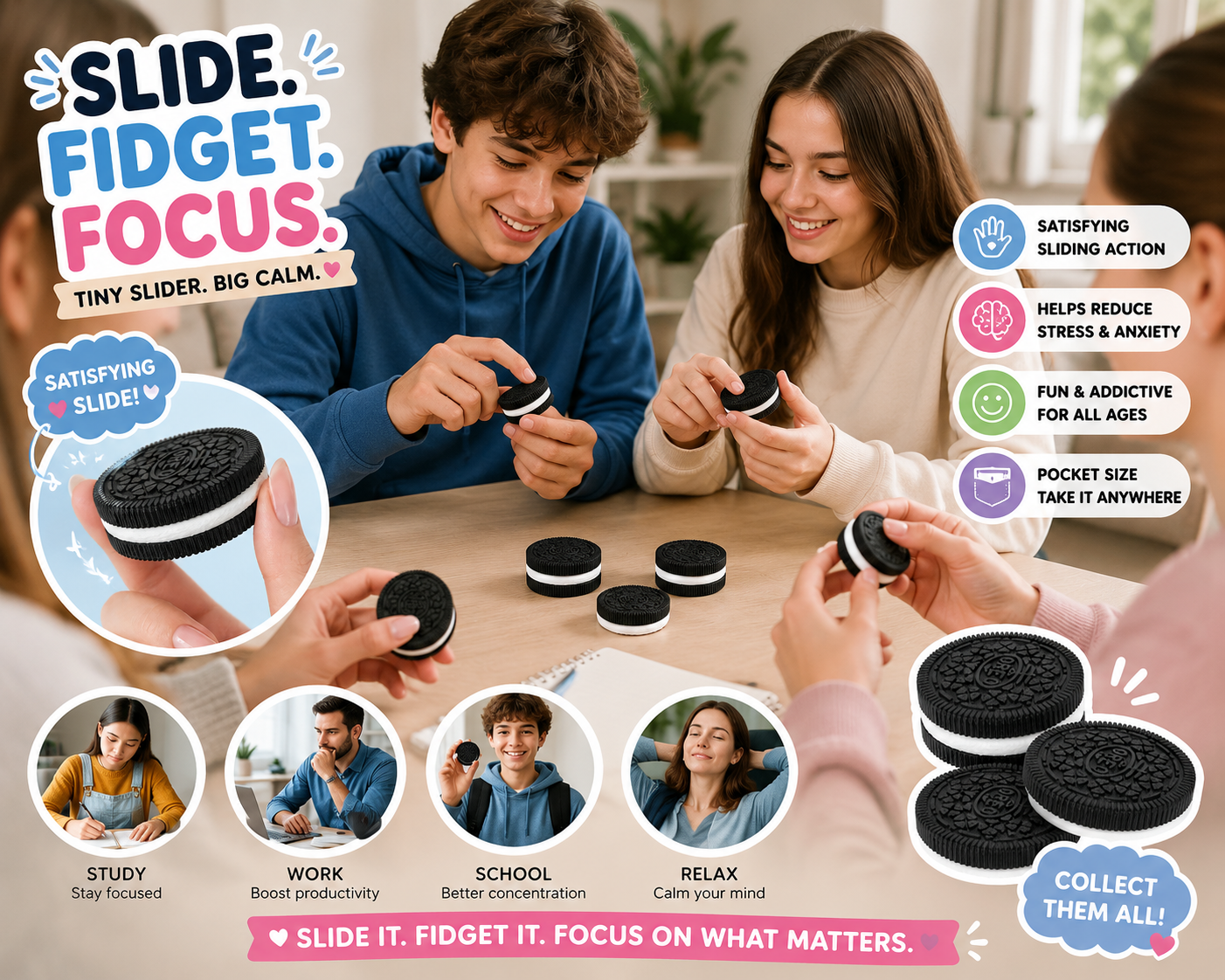 Magnetic Slider Fidget Toy Cookie – Pocket Size Stress Relief Fidget for Focus & Anxiety