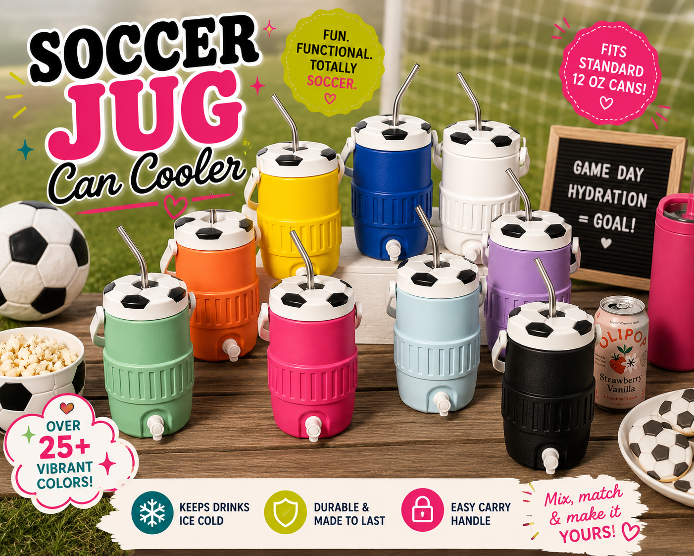 Soccer Can Cooler – 12 oz Drink Holder for Soccer Moms & Game Days