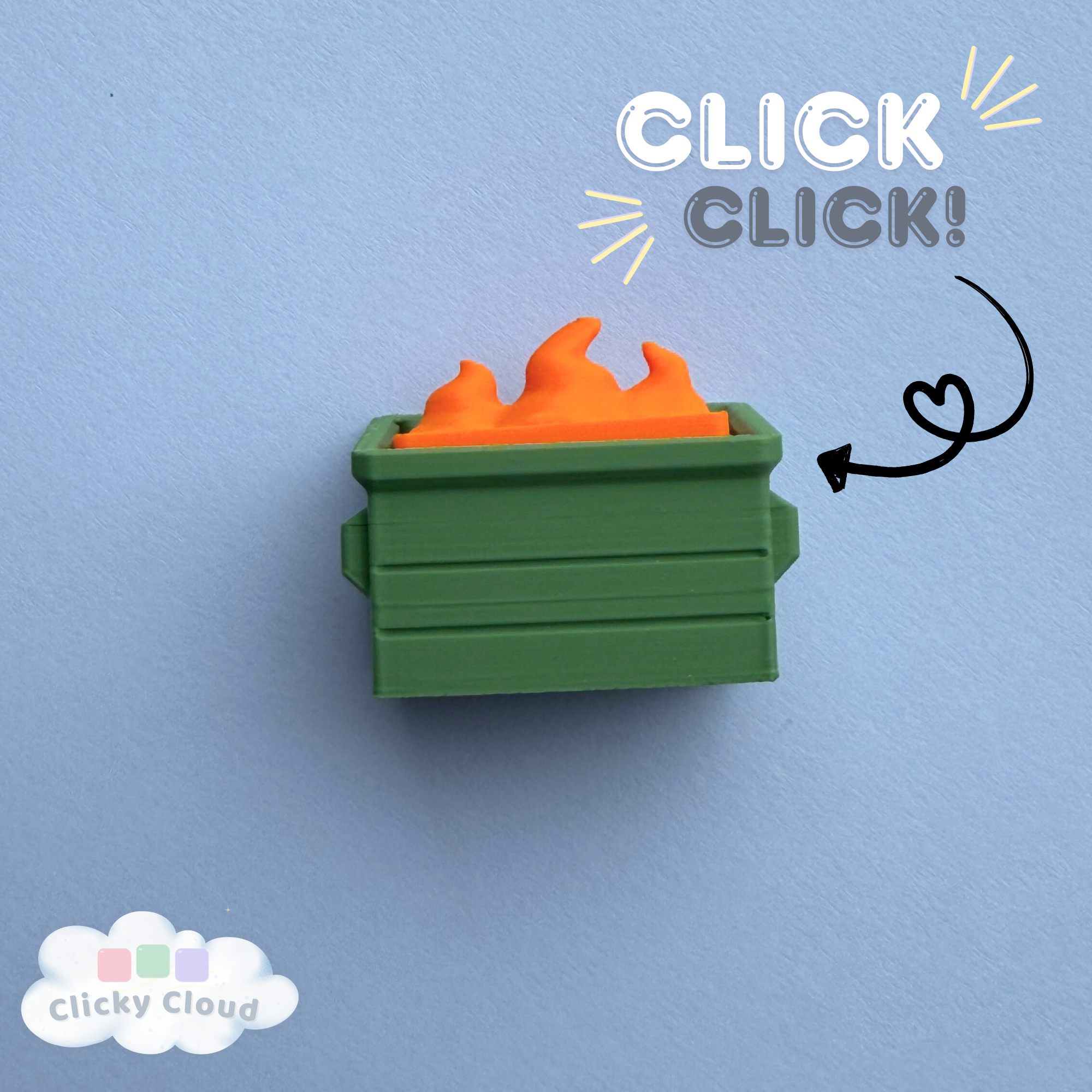 Dumpster Fire Clicky Fidget – Funny Desk Clicker | Mechanical Switch Stress Relief Toy | 3D Printed ASMR Fidget