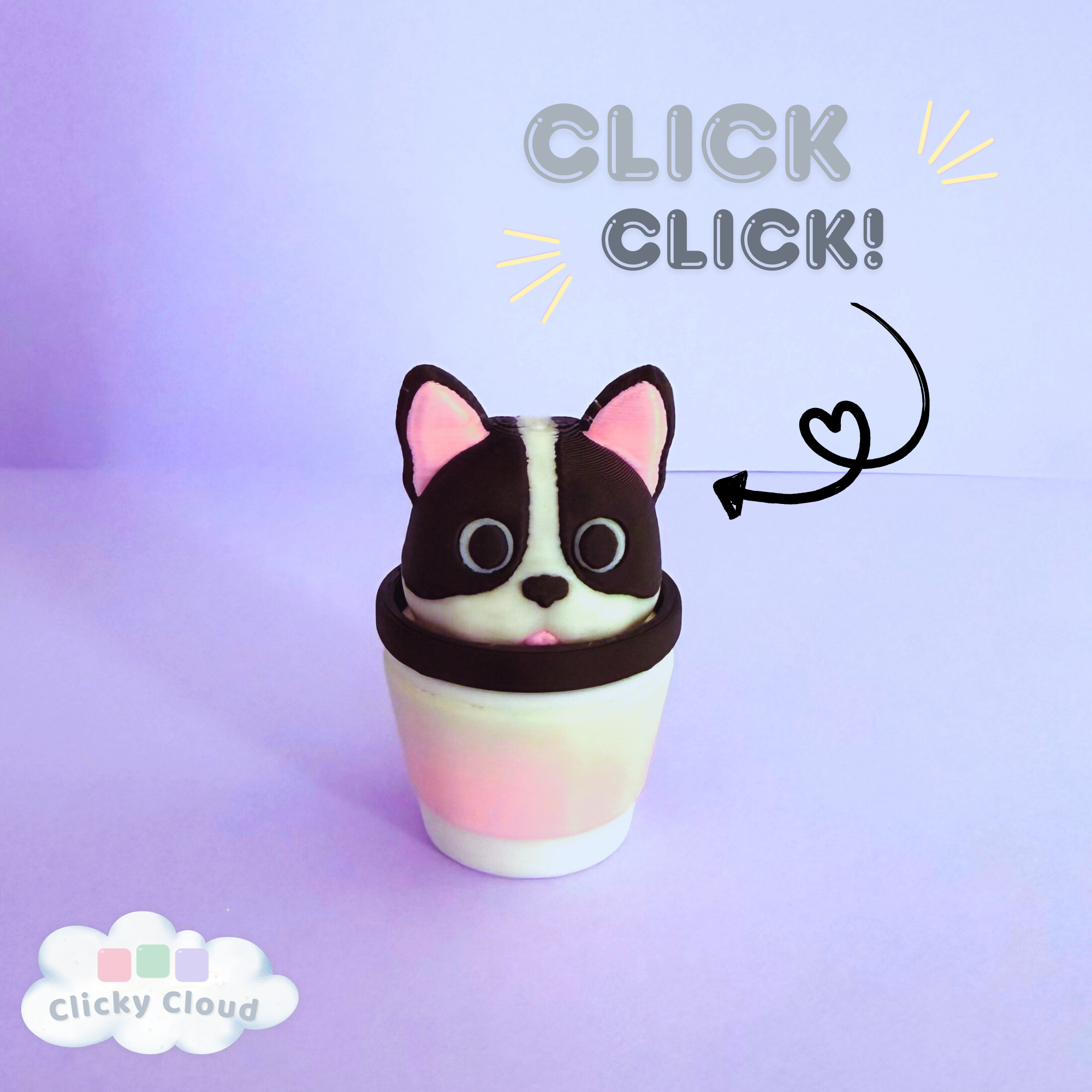 French Bulldog Latte Clicky Fidget – Cute Coffee Cup Desk Clicker | Mechanical Switch Stress Relief Toy | 3D Printed ASMR Fidget