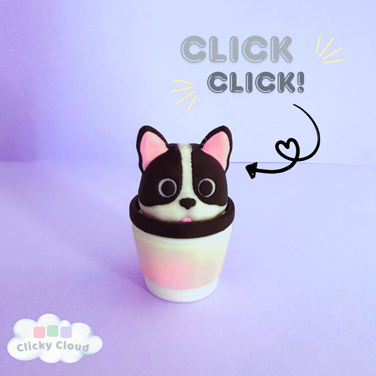 French Bulldog Latte Clicky Fidget – Cute Coffee Cup Desk Clicker | Mechanical Switch Stress Relief Toy | 3D Printed ASMR Fidget
