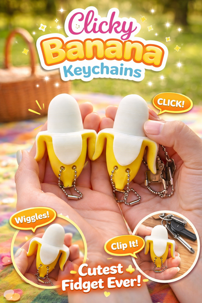 Banana Fidget Clicker Keychain – Cute Stress Relief Toy, 3D Printed Keyboard Clicker, Portable Anxiety Fidget