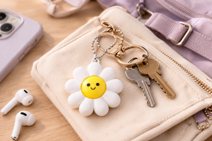 Daisy Fidget Clicker Keychain – Cute Flower Stress Relief Toy, Pocket Size Anxiety Fidget