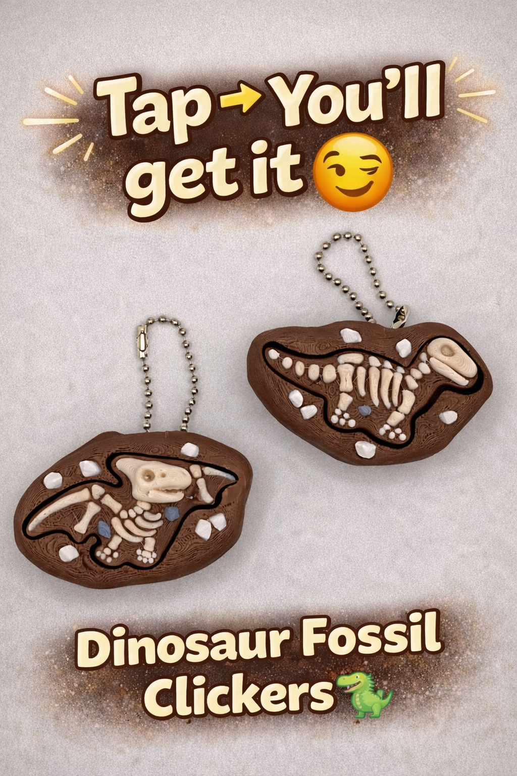 Dinosaur Fossil Fidget Clicker | Prehistoric Desk Toy | ASMR Clicky Keychain | Unique Stress Relief Gift