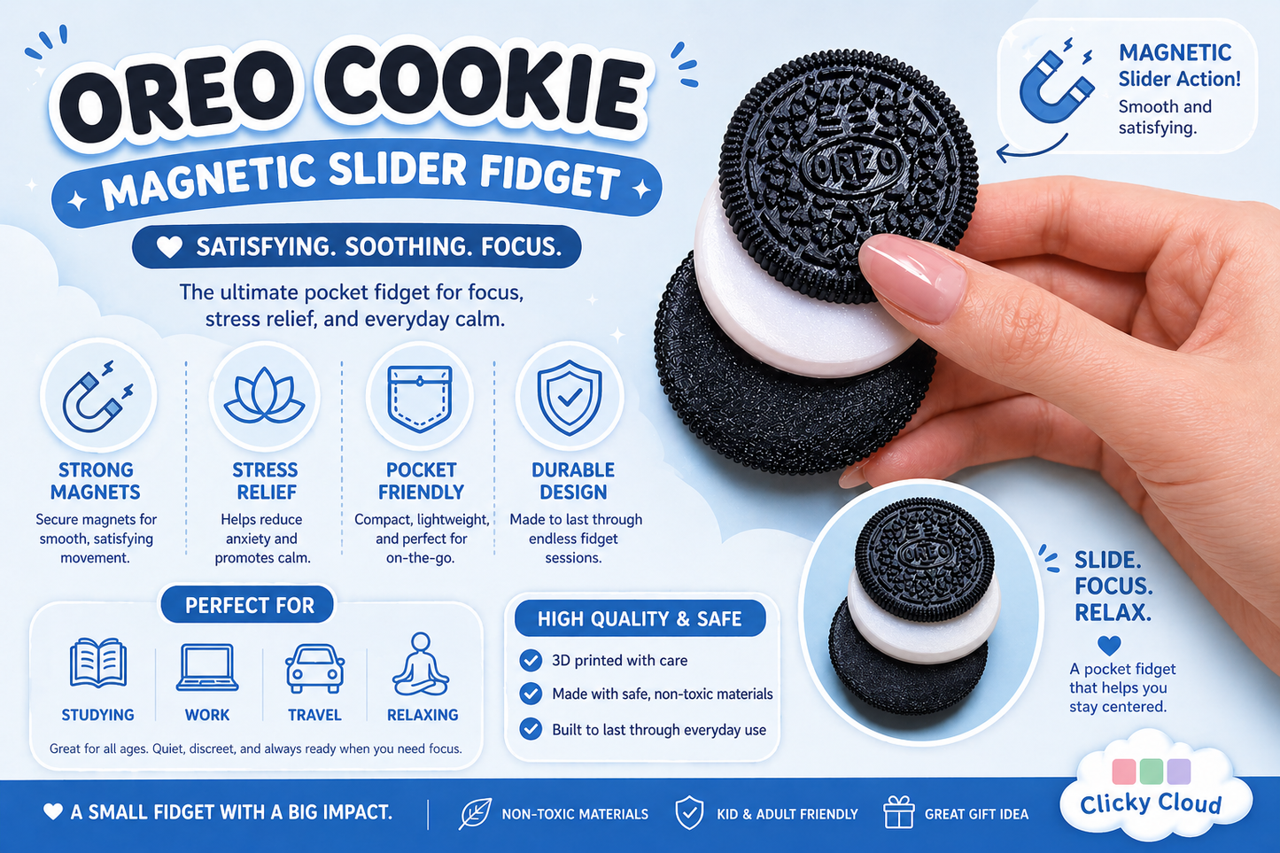 Magnetic Slider Fidget Toy Cookie – Pocket Size Stress Relief Fidget for Focus & Anxiety