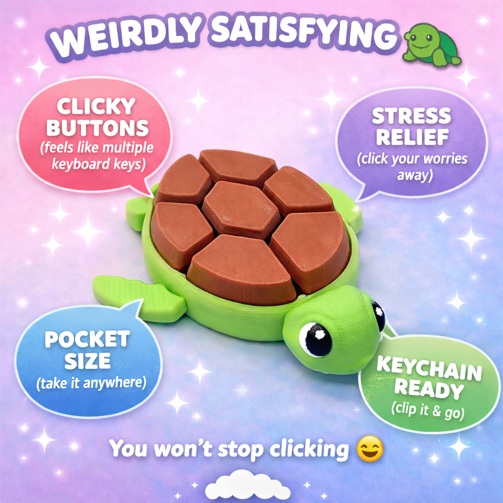 Turtle Fidget Clicker Keychain – 7 Button Keyboard Click Toy for Stress Relief, ADHD & Anxiety | Cute ASMR Desk Fidget