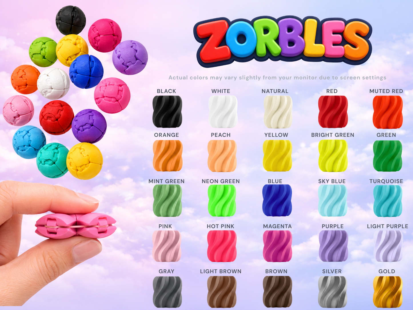 Zorbles Squishy Fidget Toy Keychain | Pocket Stress Relief Sensory Toy | Custom Color Mini Fidget for Anxiety & ADHD