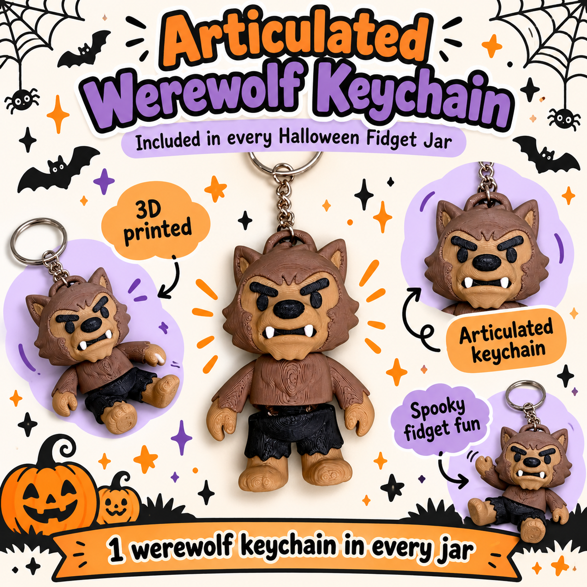 Halloween fidget bundle with clickers and werewolf keychain