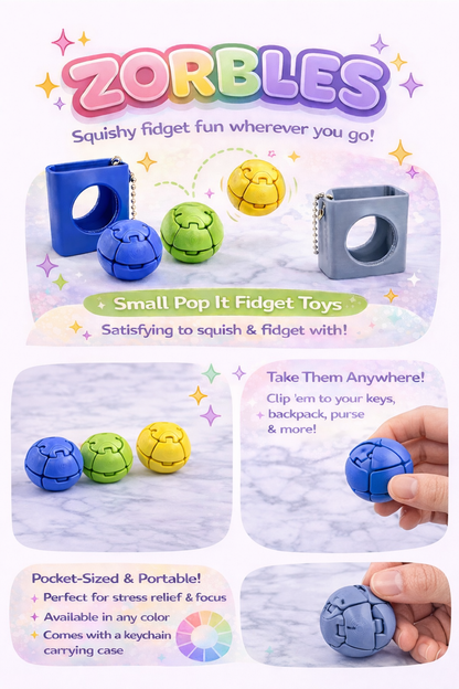 Zorbles Squishy Fidget Toy Keychain | Pocket Stress Relief Sensory Toy | Custom Color Mini Fidget for Anxiety & ADHD