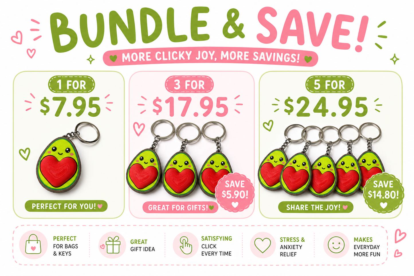 avocado clicker keychain cute fidget toy for stress relief