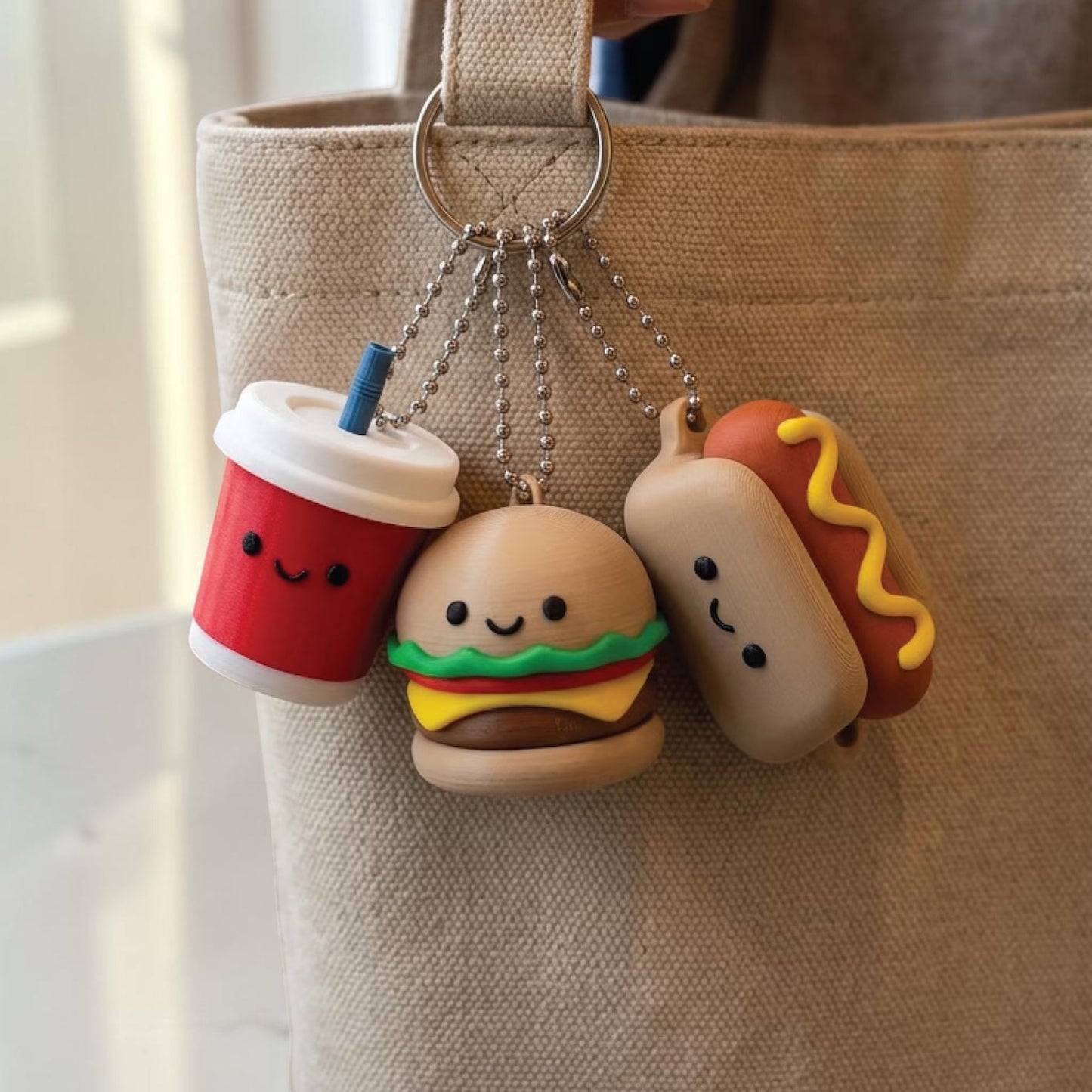 Fast Food Fidget Clickers – Hot Dog, Burger, Fries & Drink Sensory Keychain Toys