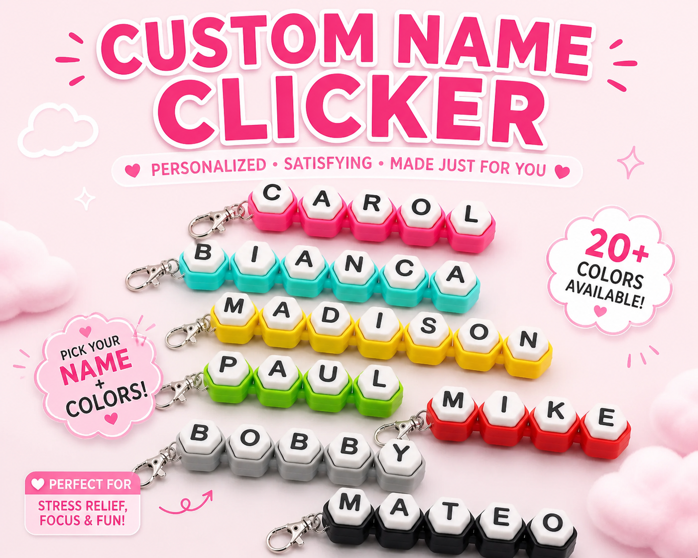 Name Clicker File Personalized Clicker Fidget – Custom Name Keycap Clicker | 3D Printed ...