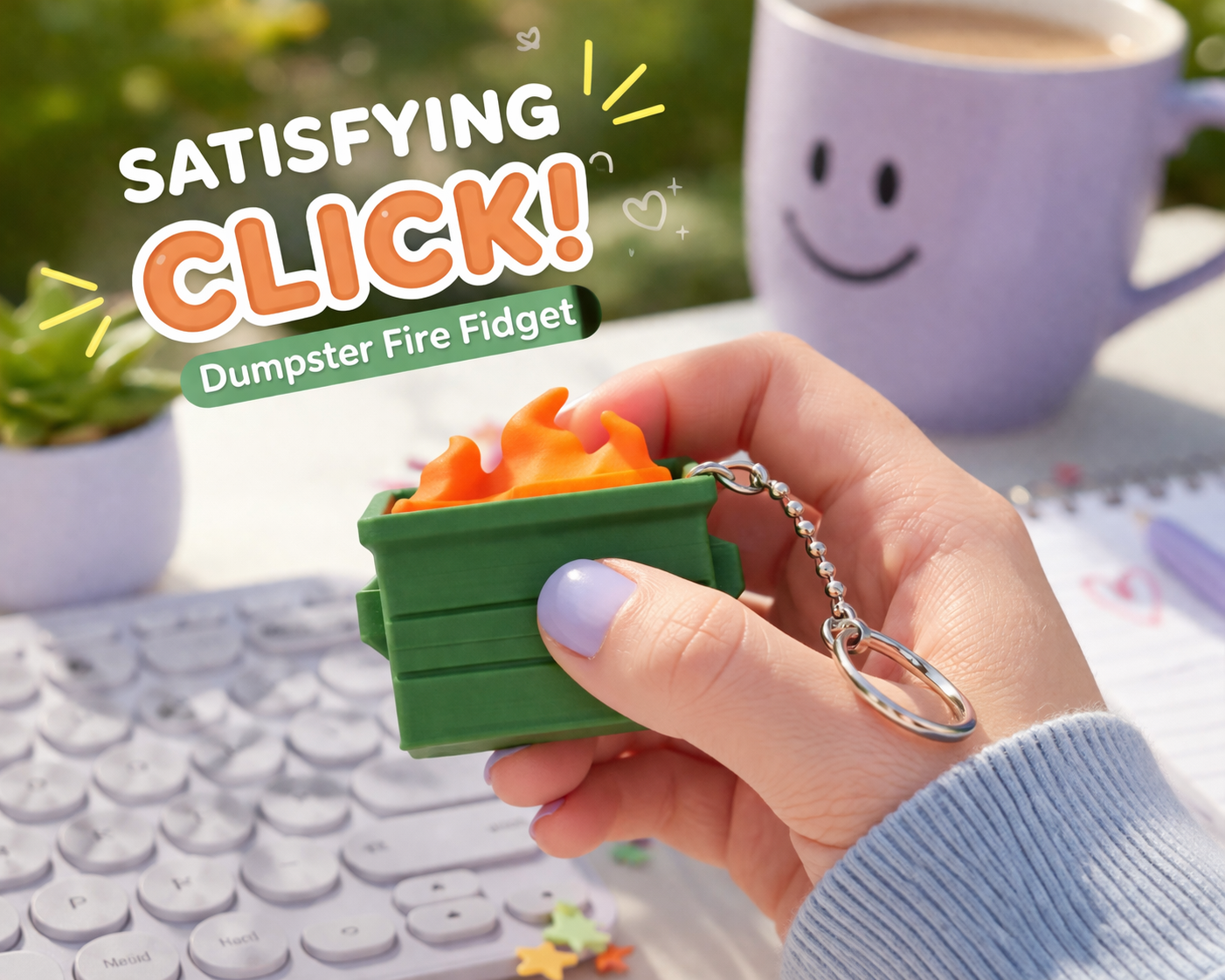 Dumpster Fire Clicky Fidget – Funny Desk Clicker | Mechanical Switch Stress Relief Toy | 3D Printed ASMR Fidget